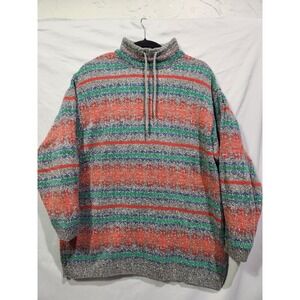 Vtg 90s Lizwear Fair Isle Cowlneck Multicolored Ski Apres Sweater Large